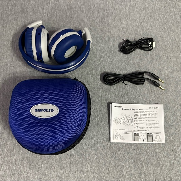 SIMOLIO Blue/Gray Foldable Over-Ear Bluetooth Wireless/Wired Kid Headphones - Picture 2 of 8